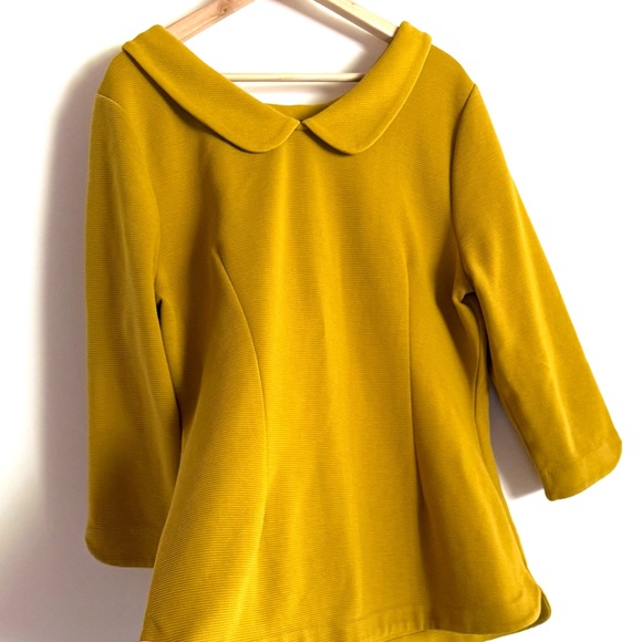 Boden Women’s 1950s 1960s Style 3/4 Sleeve Mustard Yellow Ribbed Top Blouse - Picture 6 of 9